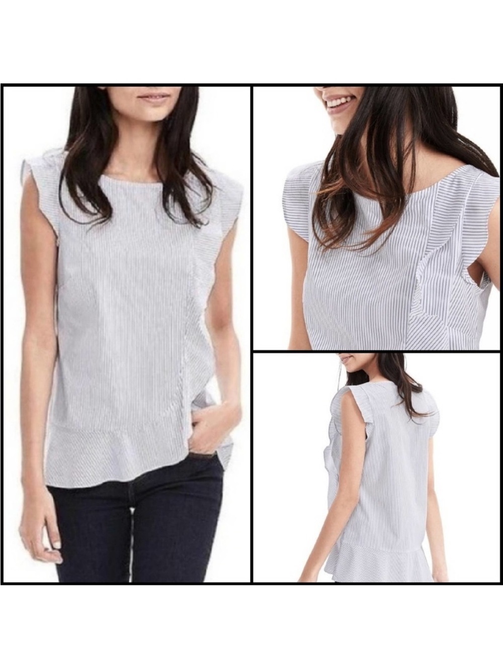BANANA REPUBLIC Striped Ruffle Blouse/Top L!